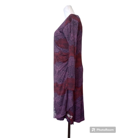 NWTDesigual women's size L Ruched Fitted Faux Wrap Dress Why? Tattoo Artsy - Picture 4 of 11